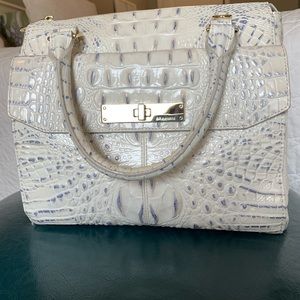 Brahmin Satchel white with blue